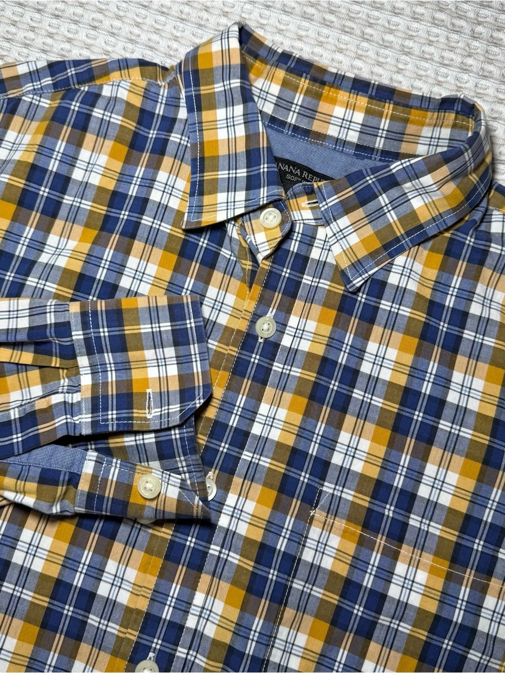 Banana Republic Men’s Size Small Blue Yellow Plaid Shirt Soft Wash Button-Down - Picture 1 of 8
